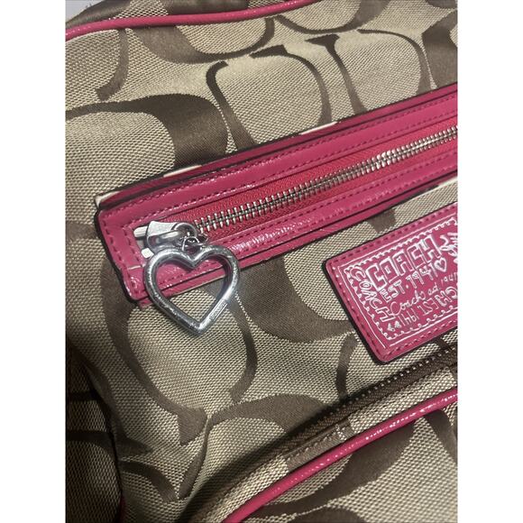 Authentic Coach Signature Poppy Backpack Tan Canvas/Pink Leather Trim F22948 - Picture 13 of 16